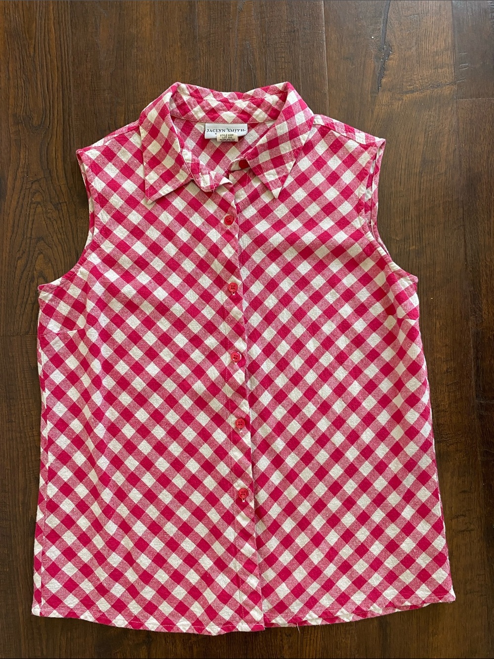 Vintage Jaclyn Smith Classic Cottagecore Gingham Pink & White Button Up Tank Top